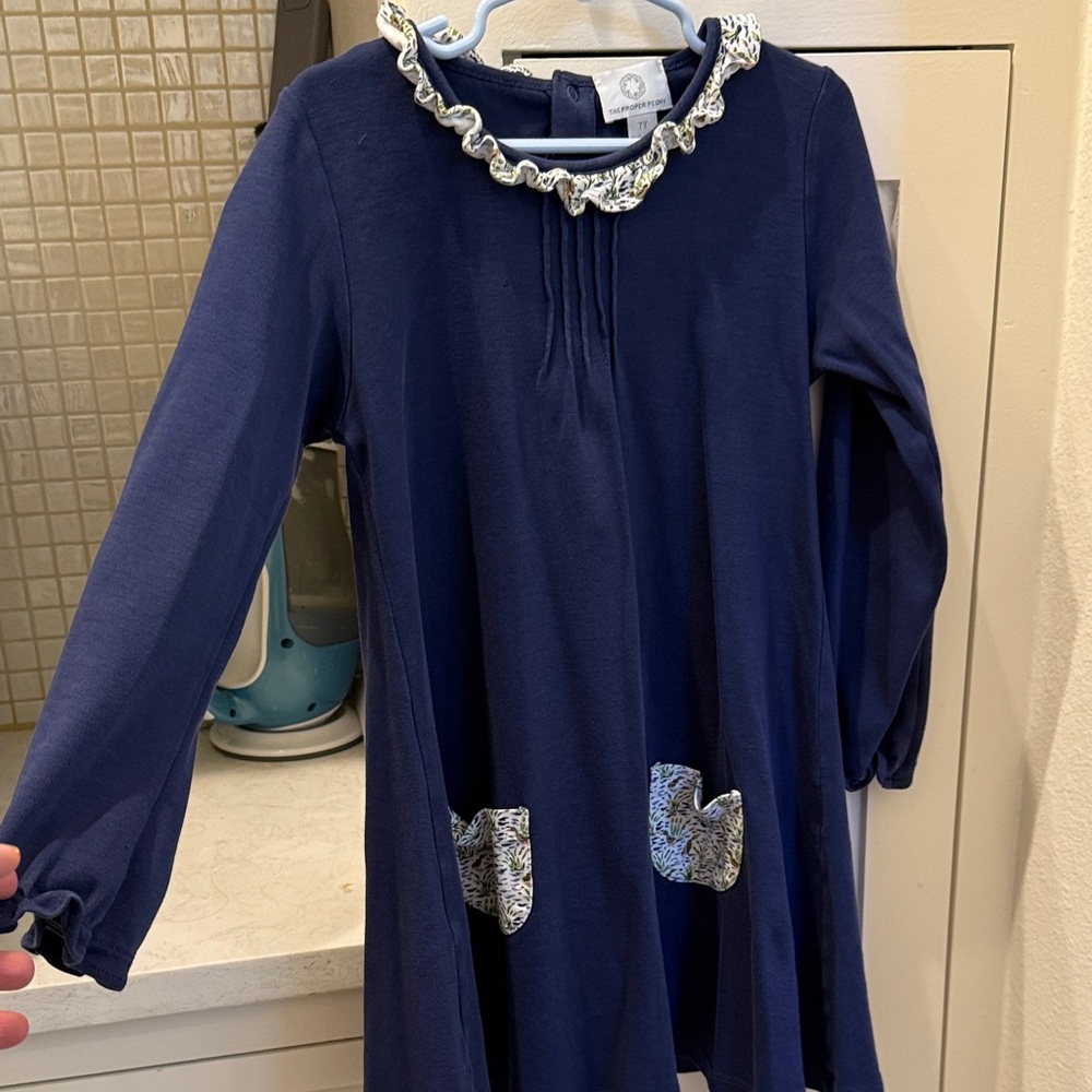 The Proper Peony Navy Blue Long Sleeve Dress with Floral Accents